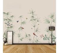 WLLDDDIU Large Self Adhesive Wallpaper, Chinese Style Hand Painted Birds Bamboo Wall Stickers Peel and Stick Detachable Contact Paper Mural Vinyl for Study Office Tea Room Home Decor 243X167Cm(96X66
