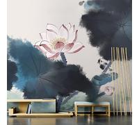 WLLDDDIU Large Self Adhesive Wallpaper, Chinese Style Ink Lotus Wall Sticker Peel and Stick Retro Abstract Pond Scenery Art Wallcovering for Living Room Bedroom Study Home Decor 392X280Cm(154X110inc