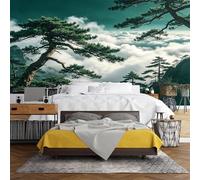 WLLDDDIU Large Self Adhesive Wallpaper, Green Pine Tree & Sea of Clouds Mountain Landscape Wallpaper Peel and Stick Nature Scenic Wall Decor for Home Living Room Bedroom 121X91Cm(48X36inch)
