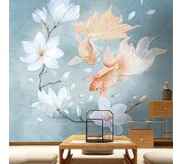 WLLDDDIU Large Self Adhesive Wallpaper, Hand Painted Lotus and Goldfish Wealth Fortunate Wall Painting Chinese Style Abstract Art Wallcovering for Living Room Tv Background Wall 343X256Cm(135X101inc
