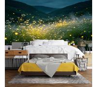 WLLDDDIU Magical Firefly Meadow Valley Wall Mural, 3D Panoramic Self Adhesive Wallpaper Mural Peel and Stick Waterproof Removable Vinyl Wall Covering for Bedroom Nursery Home Decor 300X250Cm(118X98i