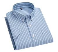 WLLDDDIU Mens Casual Stripe Shirt Short Sleeve Classic Lapel Button Down Tshirt with Pockets Regular Fit Lightweight Summer Beach Cardigan Tops for Daily Holiday Blue Stripes M