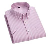 WLLDDDIU Mens Casual Stripe Shirt Short Sleeve Classic Lapel Button Down Tshirt with Pockets Regular Fit Lightweight Summer Beach Cardigan Tops for Daily Holiday Pink Stripes M