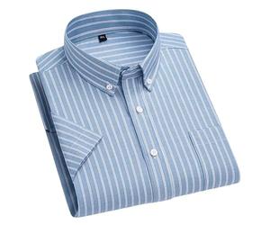 WLLDDDIU Mens Casual Stripe Shirt Short Sleeve Classic Lapel Button Down Tshirt with Pockets Regular Fit Lightweight Summer Beach Cardigan Tops for Daily Holiday Blue Stripes M