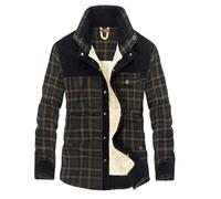WLLDDDIU Men'S Sherpa Lined Corduroy Plaid Shirt Long Sleeve Snap Button Trucker Jackets Fleece Coat with Pocket Regular Fit Checked Lumberjack Casual Work Coat Black Xl