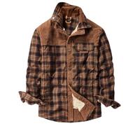 WLLDDDIU Men'S Sherpa Lined Corduroy Plaid Shirt Long Sleeve Snap Button Trucker Jackets Fleece Coat with Pocket Regular Fit Checked Lumberjack Casual Work Coat Brown L