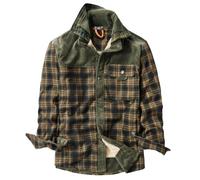 WLLDDDIU Men'S Sherpa Lined Corduroy Plaid Shirt Long Sleeve Snap Button Trucker Jackets Fleece Coat with Pocket Regular Fit Checked Lumberjack Casual Work Coat Light Green Xl