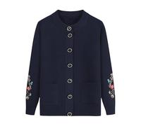 WLLDDDIU Middle Aged and Elderly Knitted Cardigan Sweaters Chunky Warm Old Lady Knitwear Jacket Coat Women's Embroidered Fleece Sweater Cardigan Grandma Wear Coat Navy Blue XL