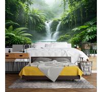 WLLDDDIU Misty Tropical Jungle Mural Wallpaper, Serene Green Landscape Peel and Stick Wallpaper Self Adhesive Removable Waterproof Lush Rainforest Wall Decor for Living Room Bedroom Spa Yoga 243X167
