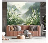 WLLDDDIU Misty Valley Floral Mural Wallpaper, 3D Panoramic Self Adhesive Vinyl Wallpaper Peel and Stick Waterproof Removable Oriental Zen Landscape Wall Decor for Bedroom Tea Room Living Room 365X25