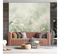 WLLDDDIU Misty Wildflower Self Adhesive Wall Mural, Sage Green Watercolor Floral Wallpaper Mural Minimalist Botanical Wall Decor for Living Room Lounge Bedroom Home Decor 300×200Cm(118×79inch)
