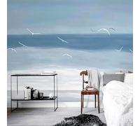 WLLDDDIU Modern Seagull Coast Self Adhesive Wallpaper Peel and Stick Blue Sky Ocean View Art Wallcovering Removable 3D Mural Vinyl for Living Room Bedroom Home Decor 300X250Cm(118X98inch)