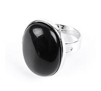 WLLDDDIU Natural Black Obsidian Crystal Ring Oval Big Ring Adjustable Women'S Open Ring Reiki Balance Stone Rings Ankle Finger Rings Eternity Ring For Women Girl Men