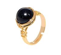 WLLDDDIU Natural Black Tourmaline Ring Round Crystal Gold Color Wire Wrap Ring Adjustable Women'S Open Stone Rings Reiki Balance Ankle Finger Rings Eternity Ring For Women Girl Men