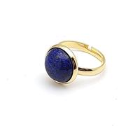 WLLDDDIU Natural Blue Lapis Lazuli Ring Crystal Round Gold Color Ring Adjustable Women'S Open Stone Band Reiki Balance Ankle Finger Circlet Eternity Band For Women Girl Men
