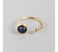 WLLDDDIU Natural Blue Sandstone Ring Crystal Round Gold Color Ring Adjustable Women'S Open Stone Hoops Reiki Balance Ankle Finger Circlet Eternity Band For Women Girl Men