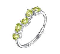 WLLDDDIU Natural Gemstone Amethyst/Citrine/Topaz/Peridot/Ruby Silver Half Eternity Ring for Women Birthstone Anniversary Wedding Engagement Band for Her Peridot