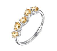 WLLDDDIU Natural Gemstone Amethyst/Citrine/Topaz/Peridot/Ruby Silver Half Eternity Ring for Women Birthstone Anniversary Wedding Engagement Band for Her Citrine