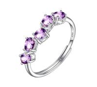 WLLDDDIU Natural Gemstone Amethyst/Citrine/Topaz/Peridot/Ruby Silver Half Eternity Ring for Women Birthstone Anniversary Wedding Engagement Band for Her Amethyst