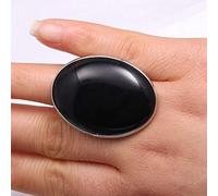 WLLDDDIU Natural Large Black Onyx Ring Crystal Exaggerate Oval Ring Adjustable Women'S Open Stone Rings Reiki Balance Ankle Finger Rings Eternity Ring For Women Girl Men 30X40Mm