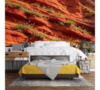 WLLDDDIU Natural Red Rock Cliff Wallpaper, 3D Panoramic Custom Self Adhesive Wallpaper Mural Peel and Stick Waterproof Red Rock Wild Flowers Vinyl Wrap for Bedroom Living Room Home Decor 365X254Cm(1