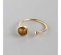 WLLDDDIU Natural Yellow Tiger Eye Stone Ring Crystal Round Gold Color Ring Adjustable Women'S Open Stone Band Reiki Balance Ankle Finger Circlet Eternity Band For Women Girl Men