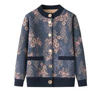 WLLDDDIU Open Front Cardigans,Classic Thick Cardigan Sweater For Older Ladies Soft Warm Fleece Lined Knit Sweater Coat Elegant Floral Print Single Breasted Cardigan Autumn Winter Mother Wear Warm Sw