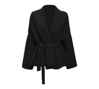 WLLDDDIU Open Front Cardigans,Women's Aran Cable Knit Cardigans Slouch Long Sleeve V Neck Cardigan Sweaters with Belt Casual Open Front Knitted Cardigan Elegant Lace Up Tunic Cardigan Jacket Black