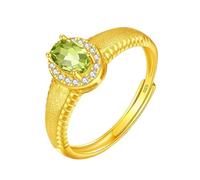 WLLDDDIU Oval Cut Natural Birthstone Gemstone Ring for Women Silver Solitaire Halo Engagement Ring Vintage Brushed Wedding Band Adjustable Eternity Promise Band for Her Gold Plated Peridot