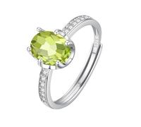 WLLDDDIU Oval Cut Natural Gemstone Amethyst/Citrine/Topaz/Peridot/Ruby Silver Engagement Rings for Women Solitaire Promise Ring Simulated Diamond Anniversary Wedding Band for Her Peridot