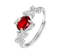 WLLDDDIU Oval Cut Natural Gemstone Engagement Ring for Women Silver Birthstone Branch Ring Adjustable Simulated Diamond Anniversary Wedding Band for Her Ruby