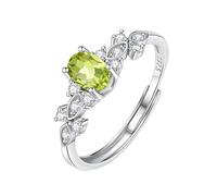 WLLDDDIU Oval Cut Natural Gemstone Engagement Rings for Women 925 Sterling Silver Leaf Promise Ring Anniversary Cz Simulated Diamond Band for Her with Box Peridot