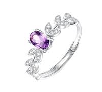 WLLDDDIU Oval Cut Natural Gemstone Solitaire Engagement Rings for Women 925 Sterling Silver Birthstone Branch Ring Anniversary Cz Simulated Diamond Bands for Her Amethyst