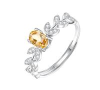 WLLDDDIU Oval Cut Natural Gemstone Solitaire Engagement Rings for Women 925 Sterling Silver Birthstone Branch Ring Anniversary Cz Simulated Diamond Bands for Her Citrine