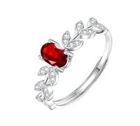WLLDDDIU Oval Cut Natural Gemstone Solitaire Engagement Rings for Women 925 Sterling Silver Birthstone Branch Ring Anniversary Cz Simulated Diamond Bands for Her Ruby
