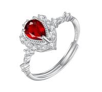 WLLDDDIU Pear Cut Natural Gemstone Solitaire Halo Promise Ring for Women Silver Twist infinity Ring Adjustable Leaf Band Simulated Diamond Engagement Band for Her Ruby