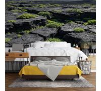 WLLDDDIU Peel and Stick Vinyl Wall Mural, Panoramic Black Lava Rock Landscape Wallpaper Removable Self Adhesive Large Natural Wall Art for Bedroom Living Room Feature Wall 392X280Cm(154X110inch)