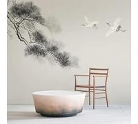 WLLDDDIU Peel and Stick Wallpaper, Chinese Style Wall Sticker Classical Ink Painting Pine Crane Wallpaper Self Adhesive Contact Paper Mural Vinyl for Tea Room Study Bedroom 343X256Cm(135X101inch)