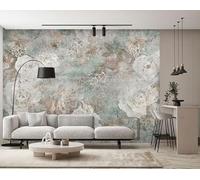 WLLDDDIU Peel and Stick Wallpaper, Large Vintage Rose Wall Mural Removable Self Adhesive Floral Wallpaper Green Beige Textured Wall Decor for Living Room Bedroom 240×160Cm(94×63inch)