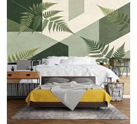 WLLDDDIU Peel and Stick Wallpaper Mural, Sage Green Geometric Fern Leaf Removable Self Adhesive Wall Mural, Nordic Botanical Wall Decor for Bedroom Living Room Home Decor 365X254Cm(144X100inch)