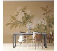 WLLDDDIU Peel and Stick Wallpaper, Vintage Floral Wall Mural Elegant Beige Botanical Flower Wallpaper Classic Lush Leaf Self Adhesive Wall Art for Dining Room Living Room Home Decor 208X146Cm(81X57i