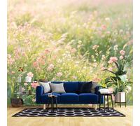 WLLDDDIU Pink Flower Field Wallpaper, 3D Panoramic Custom Self Adhesive Wallpaper Mural Peel and Stick Waterproof Pink Wildflower Meadow Vinyl Wrap for Bedroom Living Room Hallway 280×180Cm(110×71