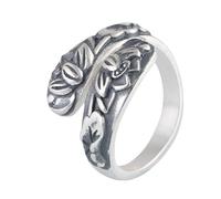 WLLDDDIU Ring Silver 925 Ladies,925 Sterling Silver Ring for Women Handmade Vintage Matte Lotus Open Adjustable Finger Circlet Chinese Style Promise Eternity Wedding Band Jewelry Gifts with Box