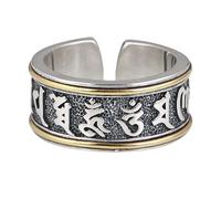 WLLDDDIU Ring Silver 925 Ladies,Ladies 925 Sterling Silver Wide Rings Adjustable Retro Distressed Gold Rimmed Sanskrit Open Thumb Finger Circlet Classic Tibetan Band Jewelry Gift for Unisex