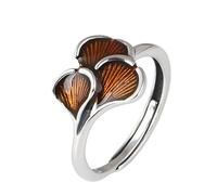 WLLDDDIU Ring Silver 925 Ladies,Silver Rings for Women 925 Adjustable, Retro Colored Ginkgo Leaves Open Thumb Band Finger Circlet Jewelry Gift for Her Girlfriend Wife Mom Birthday Festival