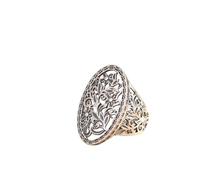 WLLDDDIU Ring Silver 925 Ladies,Womens 925 Sterling Silver Open Adjustable Rings Large Vintage Oval Hollow Flower and Leaf Band Timeless Statement Finger Circlet Jewelry Gift for Dinner Party Weddin