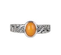 WLLDDDIU Ring Silver 925 Ladies,Womens 925 Sterling Silver Open Adjustable Rings Retro Water Ripples inlaid Egg Shaped Beeswax Band Jewelry for Dinner Party Wedding Finger Circlet Gift