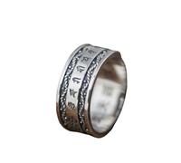 WLLDDDIU Rings Silver,925 Sterling Silver Adjustable Ring for Men Women Adjustable Vintage Viking Scripture Open Ring Thumb Band High Polished Tibetan Finger Circlet for Special Occasions Jewelry Gi