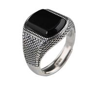 WLLDDDIU Rings Silver,925 Sterling Silver Big Square Black Onyx Ring Natural Vintage Chunky Punk Adjustable Rings Gemstone Energy Charm Wedding Jewelry Gifts For Men Ladies