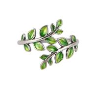 WLLDDDIU Rings Silver,Adjustable S925 Sterling Silver Ring for Women Simple Chinese Style Burnt Blue Branch Leaves Finger Circlet Stackable Open Band Jewelry for Friendship Birthday Gift